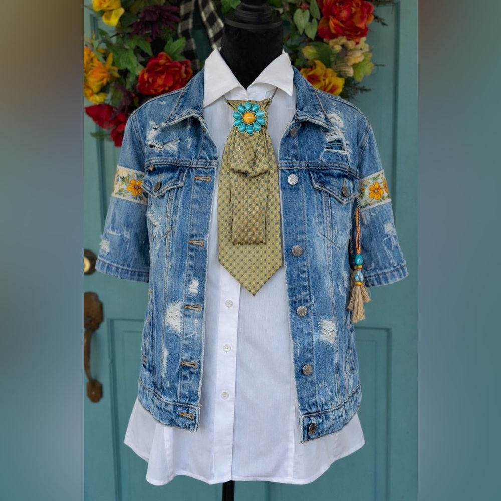 1960’s Flower Power Necktie Necklace Valentino Ricci Milano OOAK Brooch & Chain - Picture 7 of 10